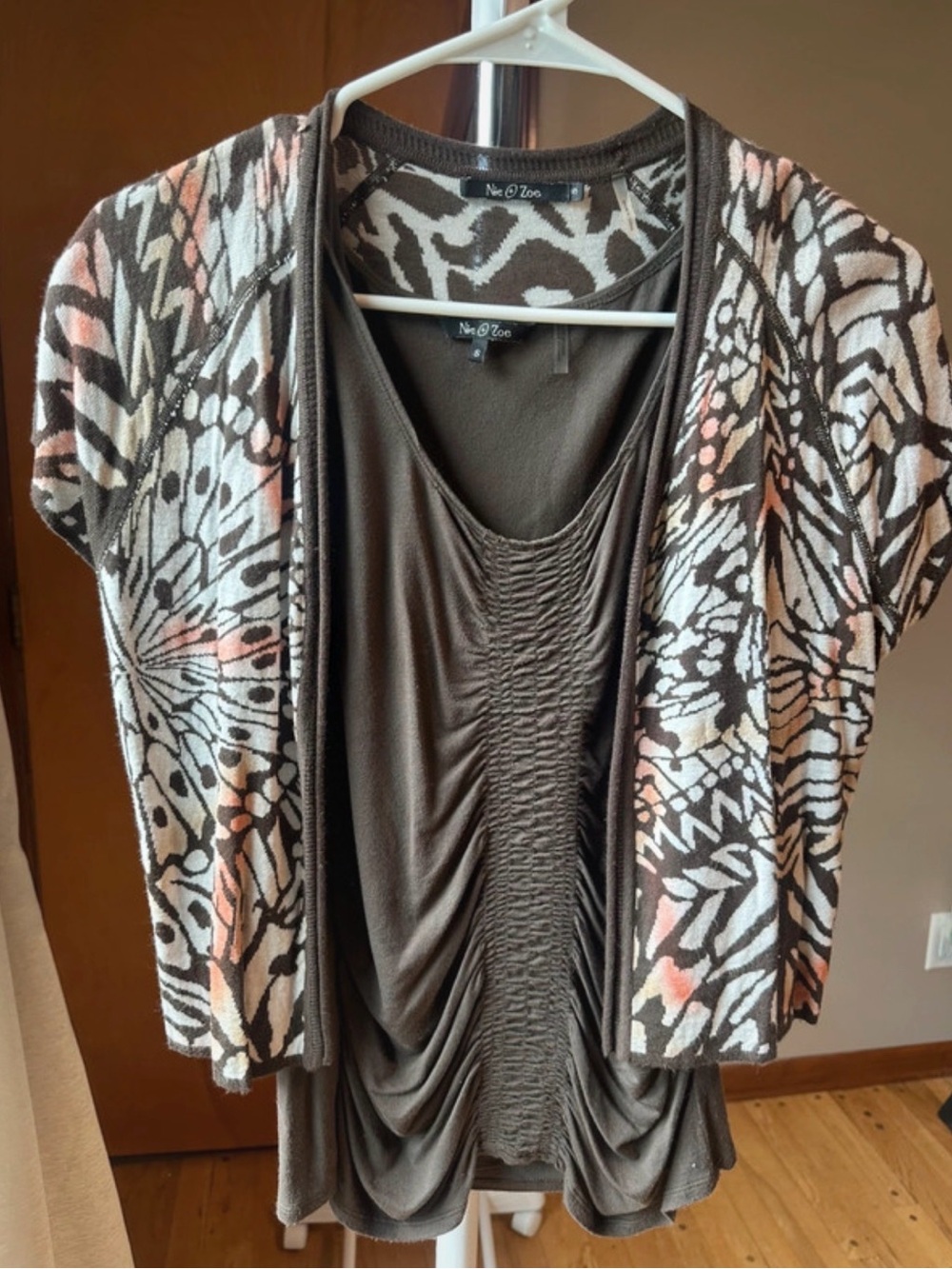 NIC+ZOE Brown Layered Knit Tank and Printed Cardigan Set